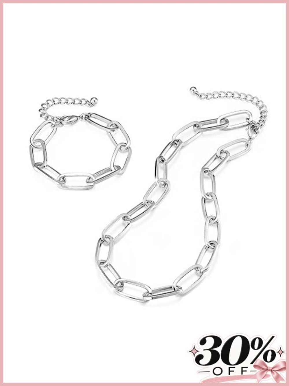 Gold Plated Chunky Paperclip Chain Necklace and Bracelet Jewelry Set for Women